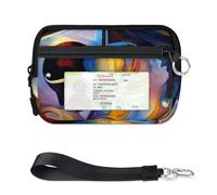 WowPrint Abstract Human Music Mini Zip Card Case for Women Men with ID Window Colorful Music Wallet Portable Lightweight Small Purses Zipper Coin Card Organizer Bag