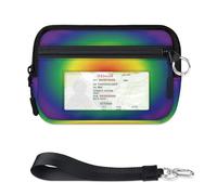 WowPrint Abstraction Round Rainbow Mini Zip Card Case for Women Men with ID Window Colorful Rainbow Wallet Portable Lightweight Small Purses Zipper Coin Card Organizer Bag