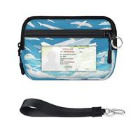 WowPrint Airplane Seagull Mini Zip Card Case for Women Men with ID Window Wallet Portable Lightweight Small Purses Zipper Coin Card Organizer Bag