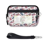 WowPrint American July 4th Flag Mini Zip Card Case for Women Men with ID Window Wallet Portable Lightweight Small Purses Zipper Coin Card Organizer Bag