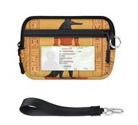 WowPrint Ancient Egypt Anubis Mini Zip Card Case for Women Men with ID Window Wallet Portable Lightweight Small Purses Zipper Coin Card Organizer Bag
