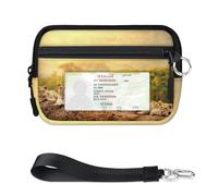 WowPrint Animal Lion Cubs Mini Zip Card Case for Women Men with ID Window Cute Lion Wallet Portable Lightweight Small Purses Zipper Coin Card Organizer Bag