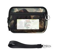 WowPrint Antiquity Animal Dinosaur Mini Zip Card Case for Women Men with ID Window Wallet Portable Lightweight Small Purses Zipper Coin Card Organizer Bag