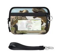 WowPrint Antiquity Tyrannosaurus Rex Dinosaur Mini Zip Card Case for Women Men with ID Window Wallet Portable Lightweight Small Purses Zipper Coin Card Organizer Bag