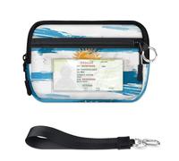 WowPrint Argentina Flag Mini Zip Card Case for Women Men with ID Window Wallet Portable Lightweight Small Purses Zipper Coin Card Organizer Bag