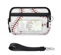 WowPrint Baseball Softball Laces Mini Zip Card Case for Women Men with ID Window Baseball Stitches Wallet Portable Lightweight Small Purses Zipper Coin Card Organizer Bag