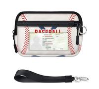 WowPrint Baseball Sport Mini Zip Card Case for Women Men with ID Window Baseball Logo Wallet Portable Lightweight Small Purses Zipper Coin Card Organizer Bag