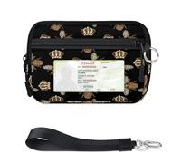 WowPrint Bees Gold Crown Mini Zip Card Case for Women Men with ID Window Bees Gold Crown Wallet Portable Lightweight Small Purses Zipper Coin Card Organizer Bag