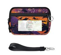 WowPrint Black Cats Piano Mini Zip Card Case for Women Men with ID Window Wallet Portable Lightweight Small Purses Zipper Coin Card Organizer Bag