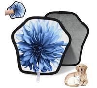 WowPrint Blue Dahlias Flowers Pet Hair Removal Glove for Cat Dog Dahlias Floral Reusable Electrostatic Pet Hair Gloves Brush Tool for Couch Clothing Carpet Furniture Car Seat 1 Pack
