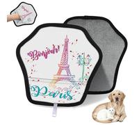 WowPrint Bonjour Eiffel Tower Pet Hair Removal Glove for Cat Dog Eiffel Tower Paris Reusable Electrostatic Pet Hair Gloves Brush Tool for Couch Clothing Carpet Furniture Car Seat 2 Pack