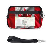 WowPrint Canadian Flag Mini Zip Card Case for Women Men with ID Window Canadian Flag Wallet Portable Lightweight Small Purses Zipper Coin Card Organizer Bag