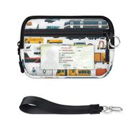 WowPrint Cars Train Airplane Mini Zip Card Case for Women Men with ID Window Wallet Portable Lightweight Small Purses Zipper Coin Card Organizer Bag