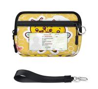 WowPrint Cartoon Cute Bee Honey Mini Zip Card Case for Women Men with ID Window Wallet Portable Lightweight Small Purses Zipper Coin Card Organizer Bag