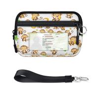 WowPrint Cartoon Monkeys Mini Zip Card Case for Women Men with ID Window Wallet Portable Lightweight Small Purses Zipper Coin Card Organizer Bag