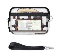 WowPrint Cartoon Old Train Mini Zip Card Case for Women Men with ID Window Wallet Portable Lightweight Small Purses Zipper Coin Card Organizer Bag