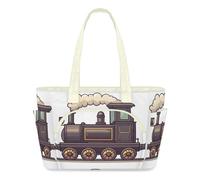 WowPrint Cartoon Old Train Tote Bag for Women Handbag Lightweight Quilted Puffer Tote Bags Large Zip Briefcase Shoulder Bag for Travel Work Gym