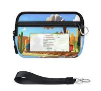 WowPrint Cartoon Train Mini Zip Card Case for Women Men with ID Window Wallet Portable Lightweight Small Purses Zipper Coin Card Organizer Bag
