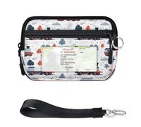 WowPrint Cartoon Train Pattern Mini Zip Card Case for Women Men with ID Window Wallet Portable Lightweight Small Purses Zipper Coin Card Organizer Bag