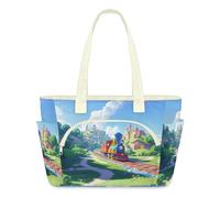WowPrint Cartoon Train Print Tote Bag for Women Handbag Lightweight Quilted Puffer Tote Bags Large Zip Briefcase Shoulder Bag for Travel Work Gym