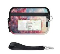 WowPrint Cherry Blossoms Mini Zip Card Case for Women Men with ID Window Wallet Portable Lightweight Small Purses Zipper Coin Card Organizer Bag