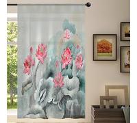 WowPrint Chinese Drawing Water Lily Sheer Curtain Water Lily Sheer Window Voile Curtains for Living Bedroom Room Kitchen Dining Room Decor 139 x 198 cm