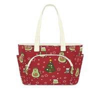 WowPrint Christmas Avocado Tote Bag for Women Cute Avocado Handbag Lightweight Quilted Puffer Tote Bags Large Zip Briefcase Shoulder Bag for Travel Work Gym