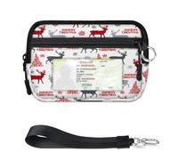 WowPrint Christmas Deer Tree Mini Zip Card Case for Women Men with ID Window Christmas Deer Tree Wallet Portable Lightweight Small Purses Zipper Coin Card Organizer Bag