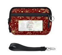 WowPrint Christmas Snowflakes Theme Mini Zip Card Case for Women Men with ID Window Wallet Portable Lightweight Small Purses Zipper Coin Card Organizer Bag