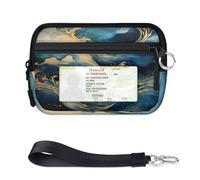 WowPrint Color Art Abstract Marble Mini Zip Card Case for Women Men with ID Window Wallet Portable Lightweight Small Purses Zipper Coin Card Organizer Bag