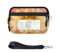 WowPrint Color Dahlia Flower Mini Zip Card Case for Women Men with ID Window Wallet Portable Lightweight Small Purses Zipper Coin Card Organizer Bag