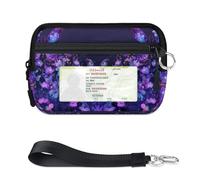 WowPrint Color Flowers Butterflies Mini Zip Card Case for Women Men with ID Window Wallet Portable Lightweight Small Purses Zipper Coin Card Organizer Bag