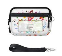WowPrint Colorful Art Music Note Butterfly Mini Zip Card Case for Women Men with ID Window Wallet Portable Lightweight Small Purses Zipper Coin Card Organizer Bag