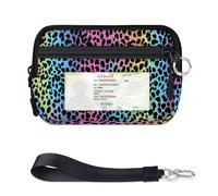 WowPrint Colorful Leopard Print Mini Zip Card Case for Women Men with ID Window Wallet Portable Lightweight Small Purses Zipper Coin Card Organizer Bag