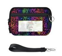 WowPrint Colorful Leopard Skin Mini Zip Card Case for Women Men with ID Window Wallet Portable Lightweight Small Purses Zipper Coin Card Organizer Bag
