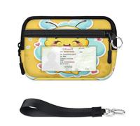 WowPrint Cute Cartoon Bee Mini Zip Card Case for Women Men with ID Window Wallet Portable Lightweight Small Purses Zipper Coin Card Organizer Bag