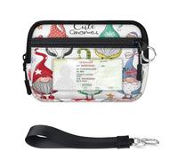 WowPrint Cute Cartoon Gnomes Mini Zip Card Case for Women Men with ID Window Cute Cartoon Gnomes Wallet Portable Lightweight Small Purses Zipper Coin Card Organizer Bag