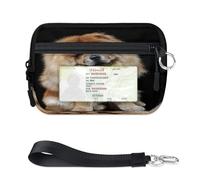 WowPrint Cute Chow Dog Mini Zip Card Case for Women Men with ID Window Cute Chow Dog Wallet Portable Lightweight Small Purses Zipper Coin Card Organizer Bag