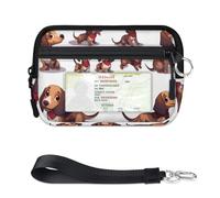 WowPrint Cute Dog Dachshund Mini Zip Card Case for Women Men with ID Window Wallet Portable Lightweight Small Purses Zipper Coin Card Organizer Bag