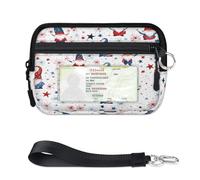 WowPrint Cute Gnomes Mini Zip Card Case for Women Men with ID Window Wallet Portable Lightweight Small Purses Zipper Coin Card Organizer Bag