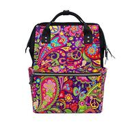 WowPrint Diaper Tote Bag Colorful Peace Ethnic Paisley Flower Nappy Bag Large Capacity Organiser Multifunction Travel Backpack for Baby Care