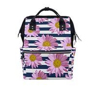 WowPrint Diaper Tote Bag Daisy Flower Stripe Nappy Bag Large Capacity Organiser Multifunction Travel Backpack for Baby Care