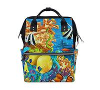 WowPrint Diaper Tote Bag Ocean Underwater World Fish Nappy Bag Large Capacity Organiser Multifunction Travel Backpack for Baby Care