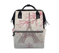 WowPrint Diaper Tote Bag Pink Cherry Blossom Paris Eiffel Tower Nappy Bag Large Capacity Organiser Multifunction Travel Backpack for Baby Care