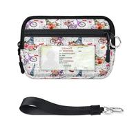 WowPrint Eiffeltower Bicycle Flower Mini Zip Card Case for Women Men with ID Window Eiffeltower Bicycle Flower Wallet Portable Lightweight Small Purses Zipper Coin Card Organizer Bag