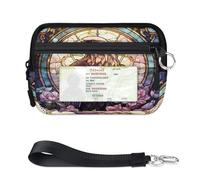 WowPrint Ethnic Flower Eagles Mini Zip Card Case for Women Men with ID Window Wallet Portable Lightweight Small Purses Zipper Coin Card Organizer Bag