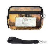WowPrint Europe City Scenery Theme Mini Zip Card Case for Women Men with ID Window Wallet Portable Lightweight Small Purses Zipper Coin Card Organizer Bag