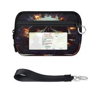 WowPrint Explosion Dark Skull Mini Zip Card Case for Women Men with ID Window Explosion Dark Skull Wallet Portable Lightweight Small Purses Zipper Coin Card Organizer Bag