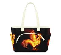 WowPrint Fire Cock Rooster Tote Bag for Women Red Cock Handbag Lightweight Quilted Puffer Tote Bags Large Zip Briefcase Shoulder Bag for Travel Work Gym