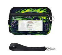 WowPrint Flames Monster Truck Mini Zip Card Case for Women Men with ID Window Wallet Portable Lightweight Small Purses Zipper Coin Card Organizer Bag